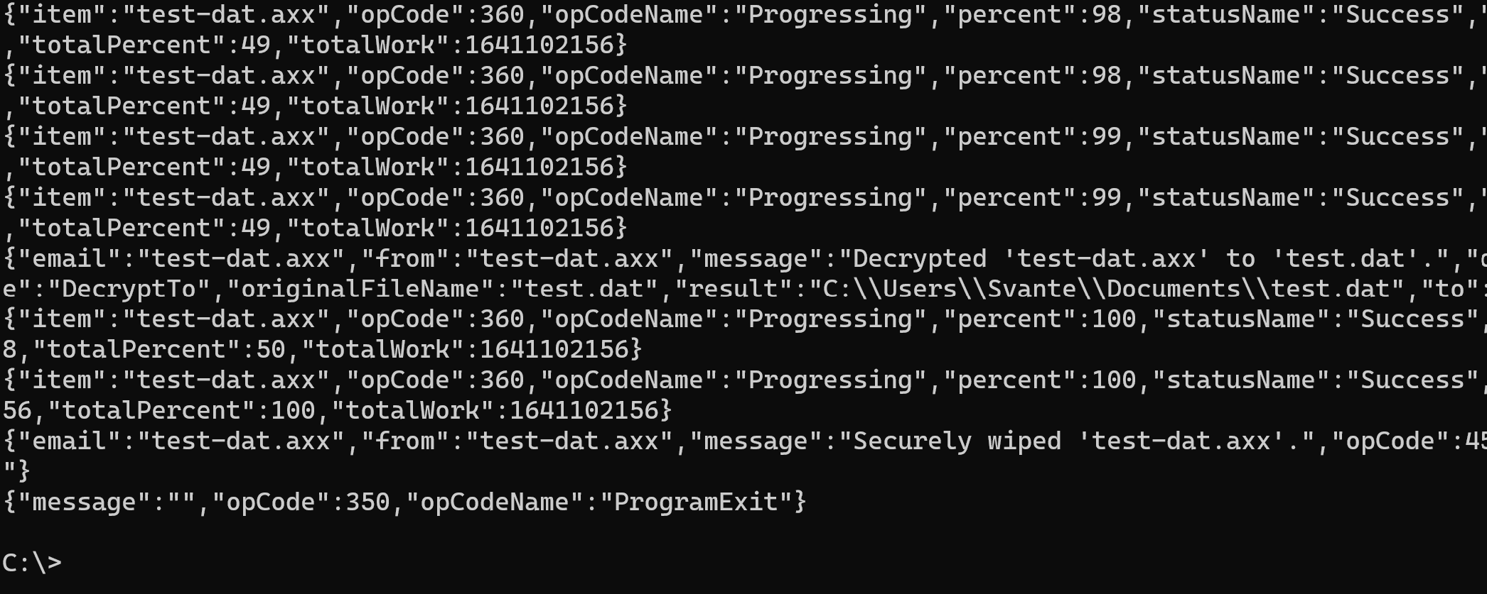 A screenshot showing the command line logging