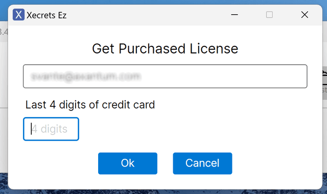 A screenshot of the fetch license dialog