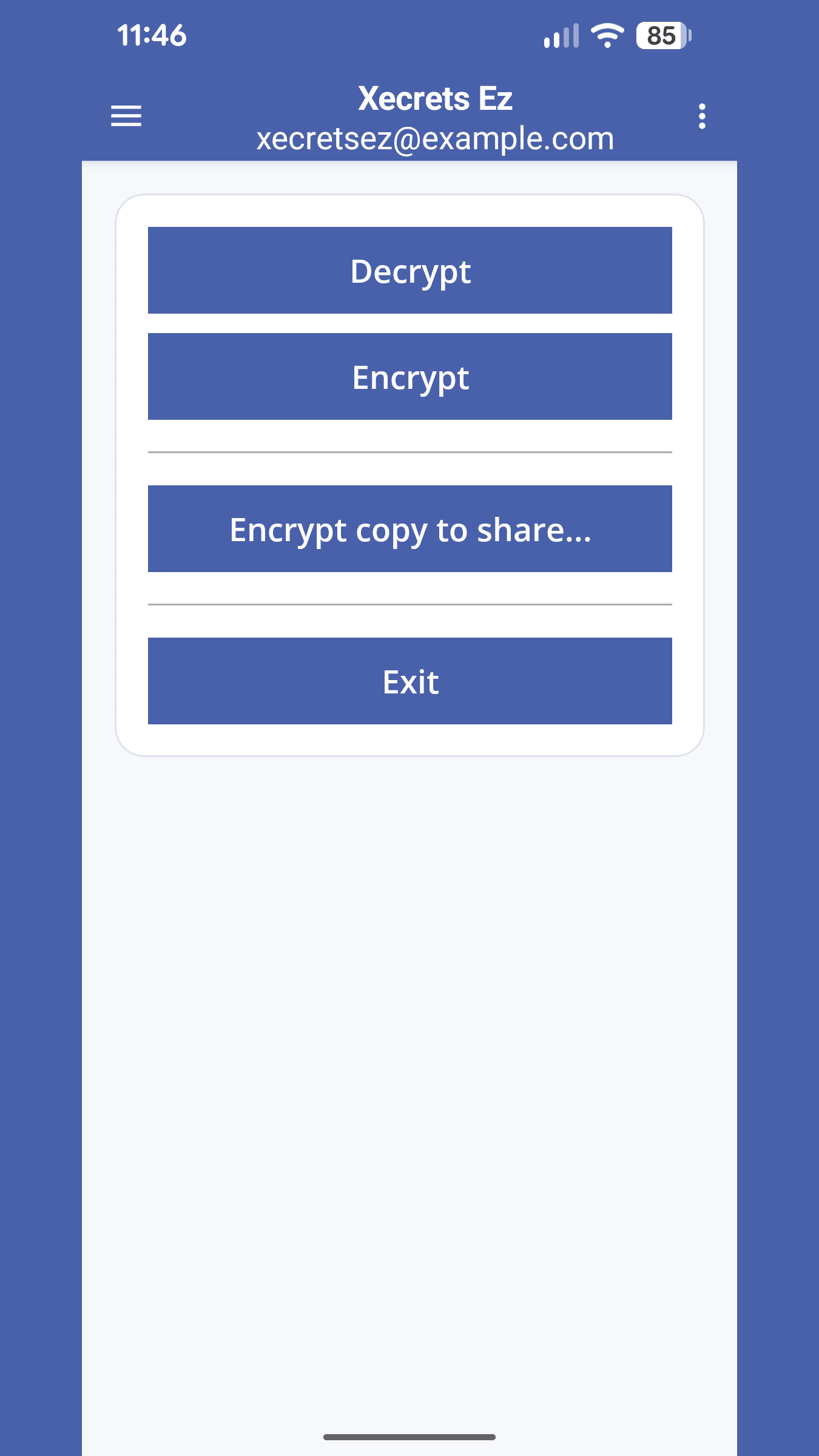 Xecrets Ez mobile actions on Android