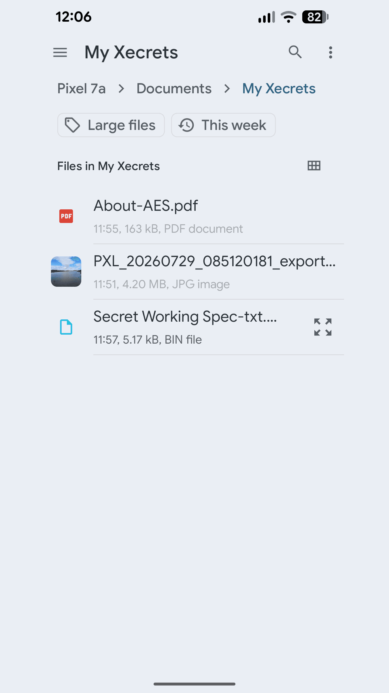 An encrypted file stored next to its original files on Android