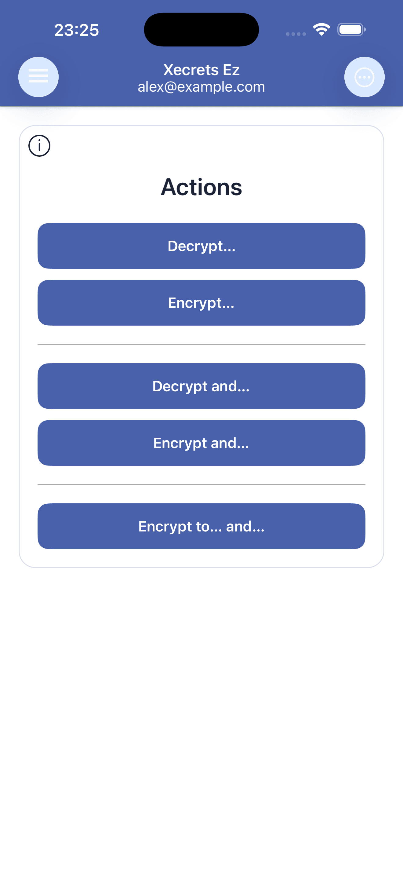 Xecrets Ez mobile actions on iPhone