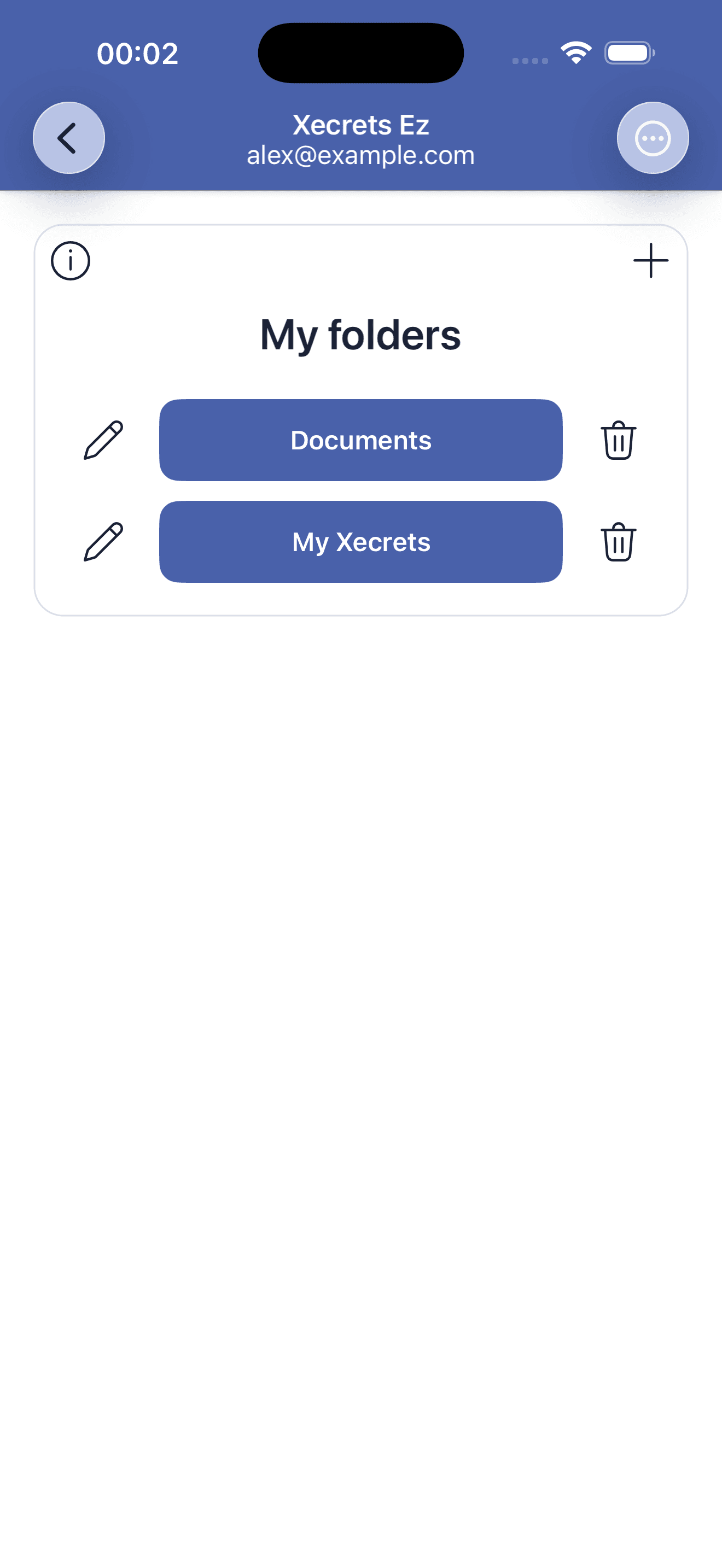 Persistent work folders in Xecrets Ez mobile
