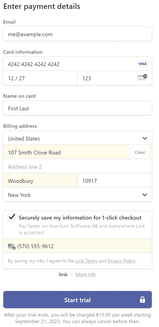 A screenshot from payment details