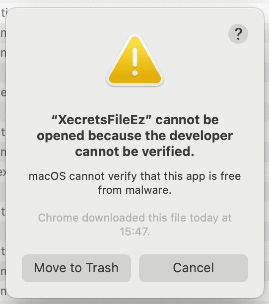 The macOS blocking gatekeeper popup.