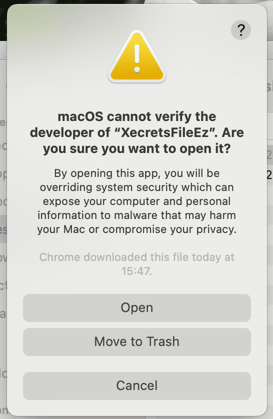 The macOS Gatekeeper popup with the possibility to run.